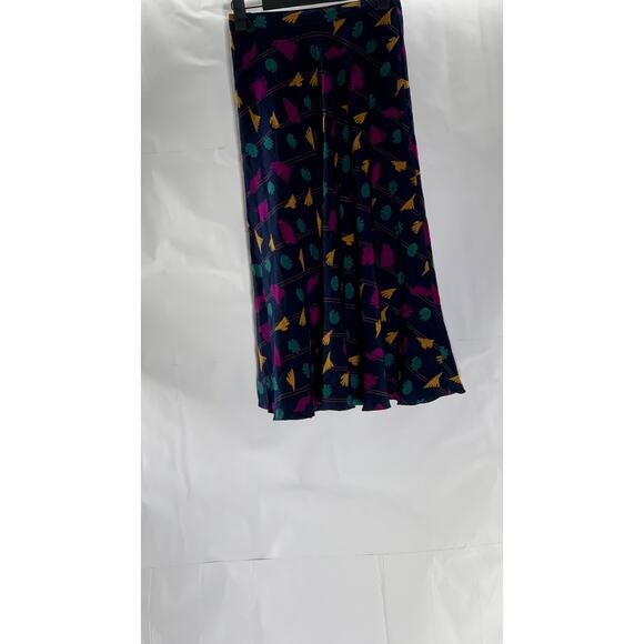 UMI COLLECTION By ANNE CRIMMINS Women's Navy/Multicolor Silk Midi Skirt SZ 4 - Picture 2 of 10